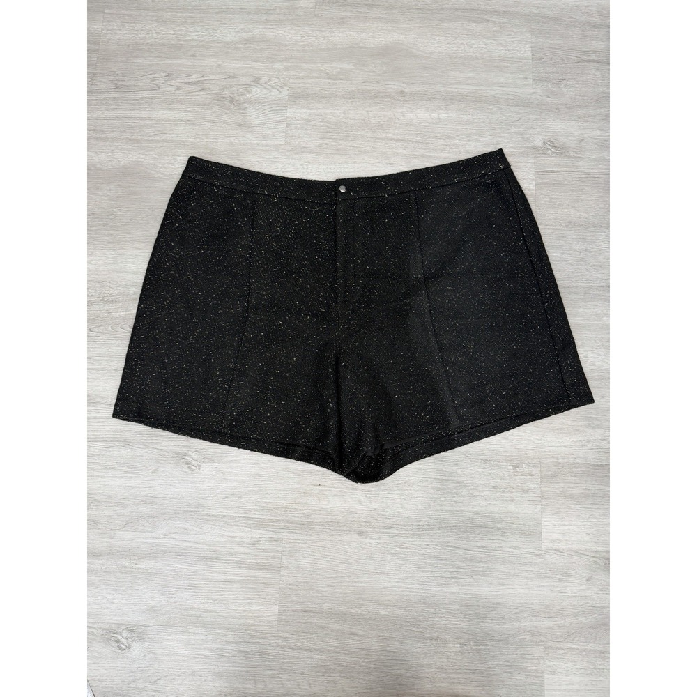 1.STATE Black Tweed Shorts 28W Plus Gold Metallic Sparkle Lined Old Money Glam